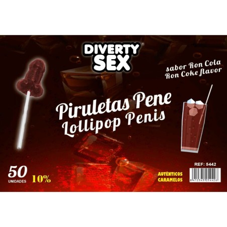 DIABLO GOLOSO - 50 SUCETTES PÉNIS SAVEUR RON COLA 10% ALCOOL
