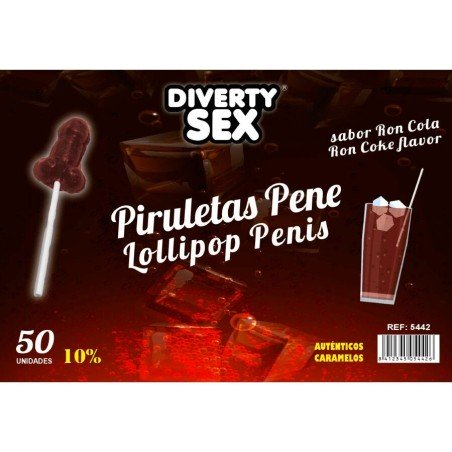 DIABLO GOLOSO 50 PENIS-LOLLIPOPS RON-COLA-GESCHMACK 10 % ALKOHOL