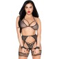 LEG AVENUE - 89362 ENSEMBLE HAUT + STRING + PORTE-JARRETELLES + MENOTTES ROUGE - TAILLE UNIQUE