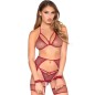 LEG AVENUE - 89362 ENSEMBLE HAUT + STRING + PORTE-JARRETELLES + MENOTTES ROUGE - TAILLE UNIQUE